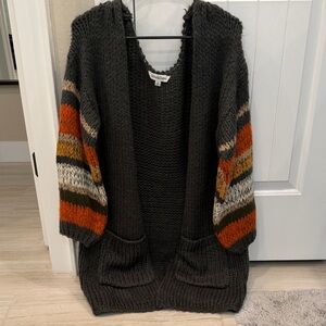 Bobbie Brooks Charcoal Cardigan with Multicolor Stripes